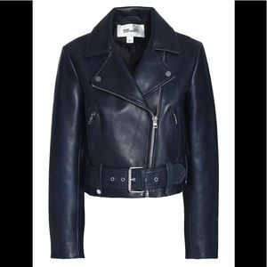 Diane Von Furstenberg 100% Leather Navy Jacket